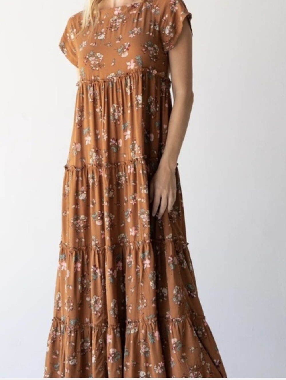 NATURAL LIFE Rust Floral Dress with Pink & Green Accents 18" Ptp